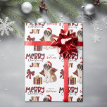 Buffalo Plaid Saint Bernard Dog Christmas Wrapping Paper<br><div class="desc">The repeated pattern on this cute Christmas wrapping paper is an image of a St Bernard Dog wearing a red and white Santa hat, with a black and red buffalo plaid pillow behind him, and a coordinating gift package with a gold ribbon beside him. There's also a buffalo plaid bow...</div>