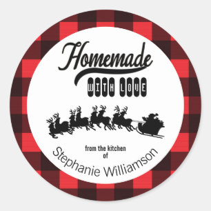 Buffalo Plaid Santa Homemade with Love Food Gift Classic Round Sticker