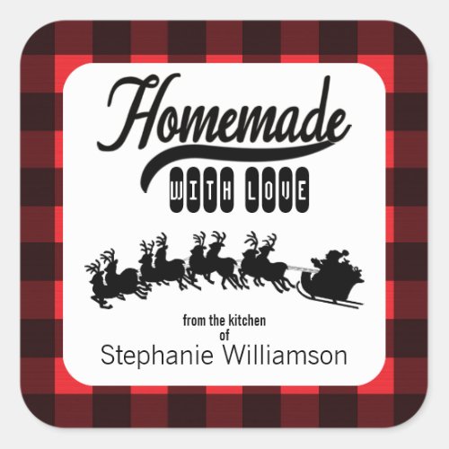 Buffalo Plaid Santa Homemade with Love Food Gift  Square Sticker