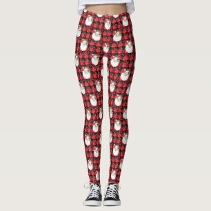 Buffalo Plaid Santa with Snowflakes & Stars Leggings