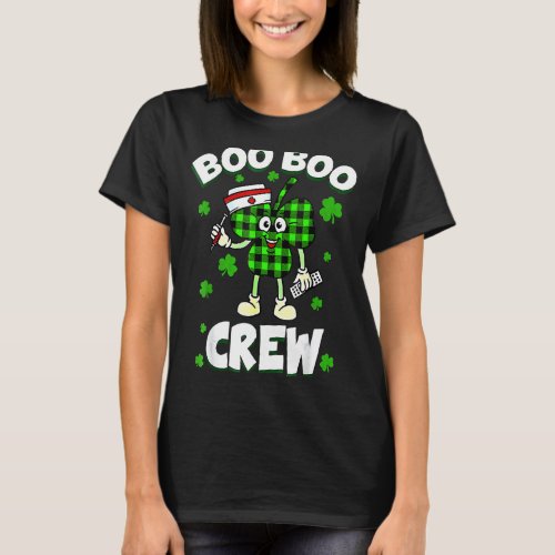 Buffalo Plaid Shamrock Boo Boo Crew Nurse St Patri T_Shirt