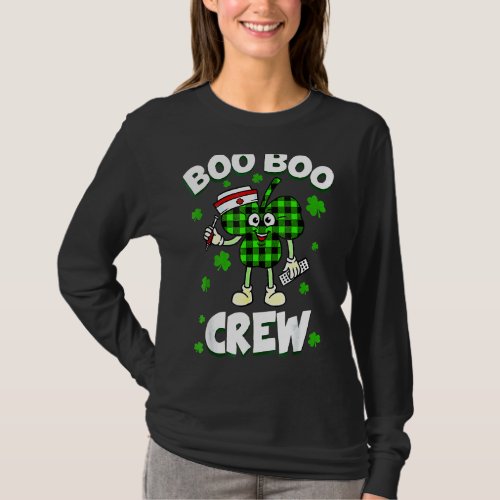 Buffalo Plaid Shamrock Boo Boo Crew Nurse St Patri T_Shirt