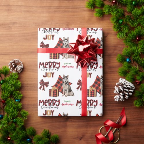 Buffalo Plaid Siberian Husky Dog Christmas Wrapping Paper