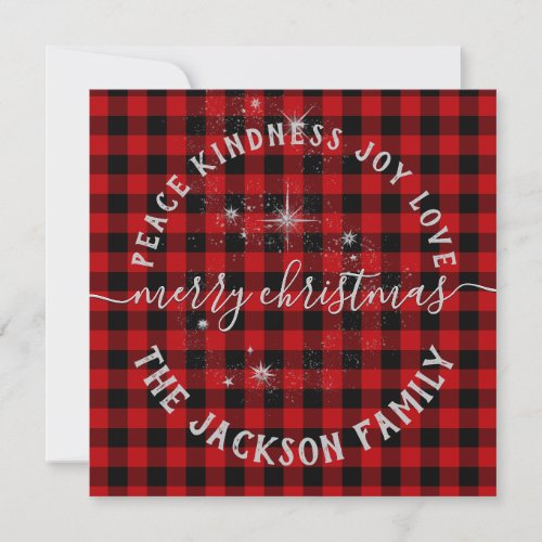 Buffalo Plaid Silver Script Merry Christmas Card