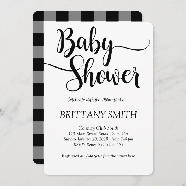 Buffalo Plaid Simple Baby Shower Invitation (Front/Back)