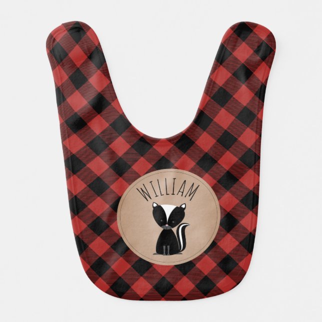 Buffalo Plaid Skunk Baby Bib (Front)