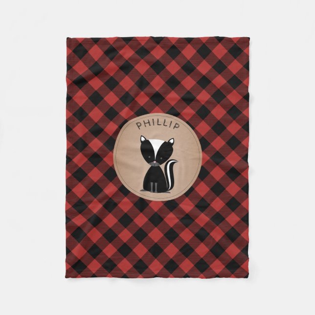 Buffalo Plaid Skunk Kids Fleece Blanket (Front)
