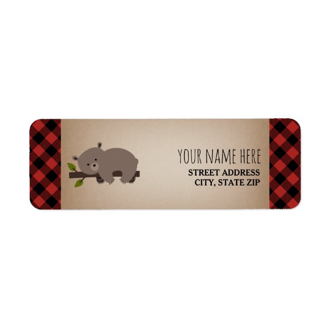 Buffalo Plaid Sleepy Bear Baby Shower Label (Front)