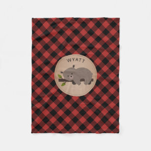 Buffalo Plaid Sleepy Bear Kids Fleece Blanket