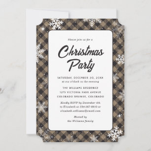 Buffalo Plaid Snowflake Christmas Party Invitation