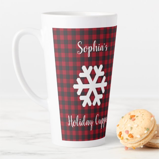Buffalo Plaid Snowflake Holiday Latte Mug - Custom (In Situ)