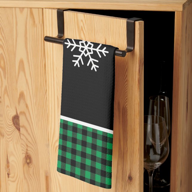Buffalo Plaid Snowflake Kitchen Towel (Thirds Fold)