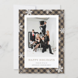 Buffalo Plaid Snowflake Photo Corporate Business Holiday Card