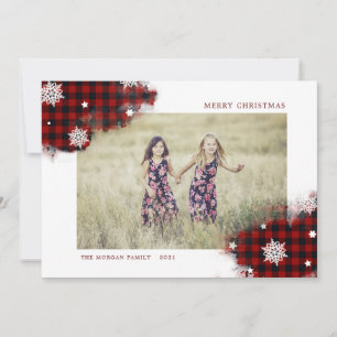 buffalo plaid snowflake splash holiday photo card