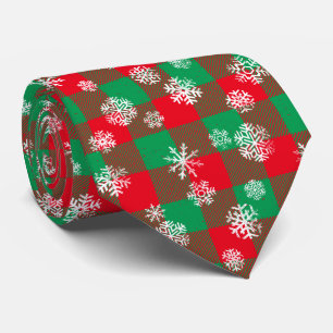 Buffalo Plaid Snowflakes Christmas Neck Tie