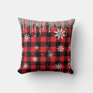 Buffalo Plaid & Snowflakes Throw Pillow