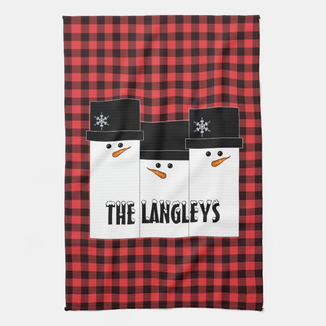 Buffalo Plaid Snowman Christmas  Kitchen Towel (Vertical)