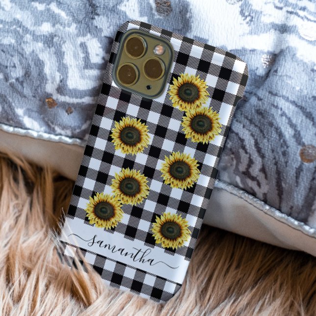 Buffalo Plaid Sunflower Black White Monogram Case-Mate iPhone Case (Creator Uploaded)