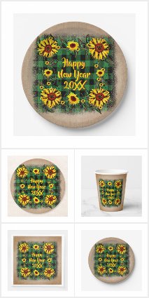 Buffalo Plaid Sunflower Happy New Year 20xx 