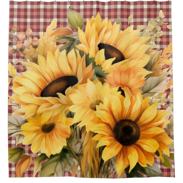 Buffalo Plaid Sunflower Shower Curtains (Front)