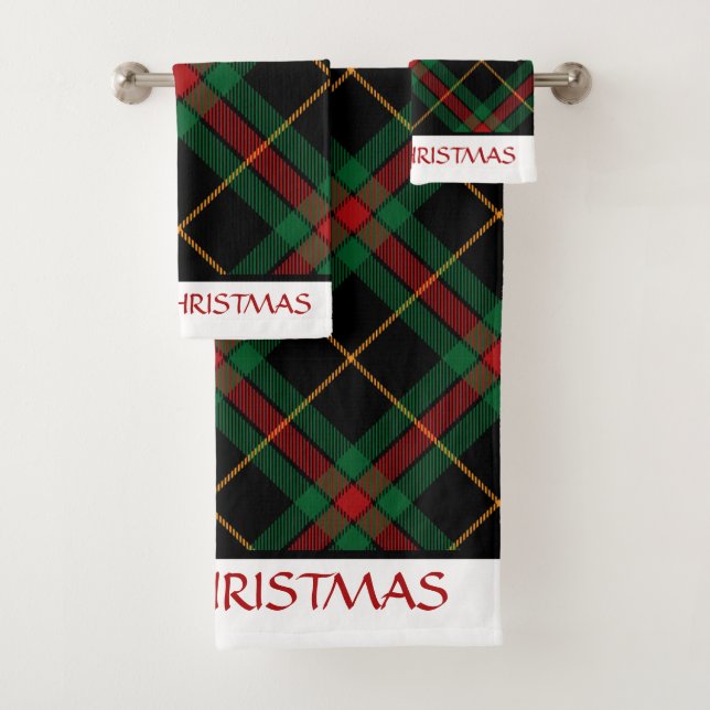 Buffalo Plaid Tartan Merry Christmas Bath Towel Set (Insitu)