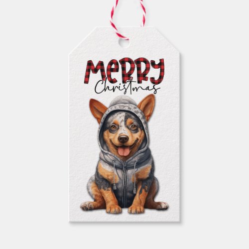 Buffalo Plaid Text Aussie Cattle Dog Christmas Gift Tags