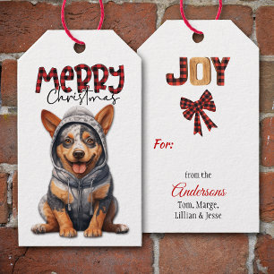 Buffalo Plaid Text Aussie Cattle Dog Christmas Gift Tags