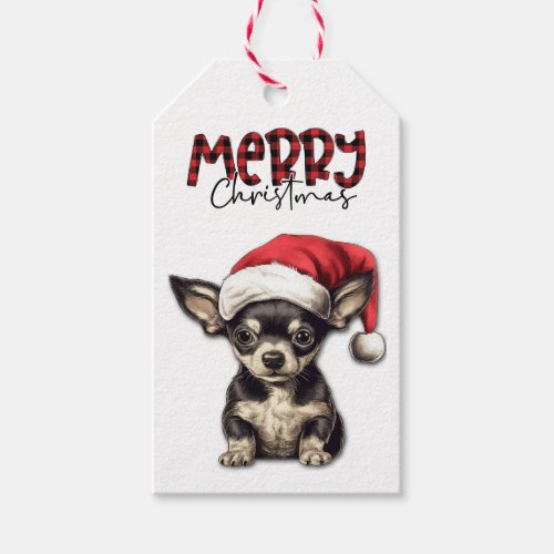 Buffalo Plaid Text Chihuahua Puppy Christmas Gift Tags