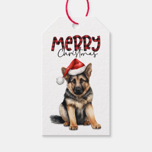 Buffalo Plaid Text German Shepherd Puppy Christmas Gift Tags