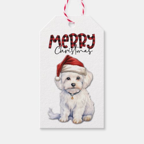 Buffalo Plaid Text Maltese Dog Christmas Gift Tags