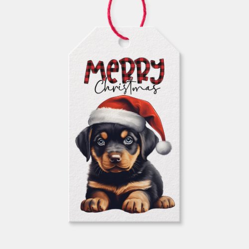 Buffalo Plaid Text Rottweiler Puppy Christmas Gift Tags