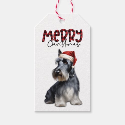 Buffalo Plaid Text Scottish Terrier Christmas Gift Tags