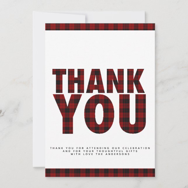 Buffalo Plaid Thank You PHOTO ANY EVENT Card (Front)