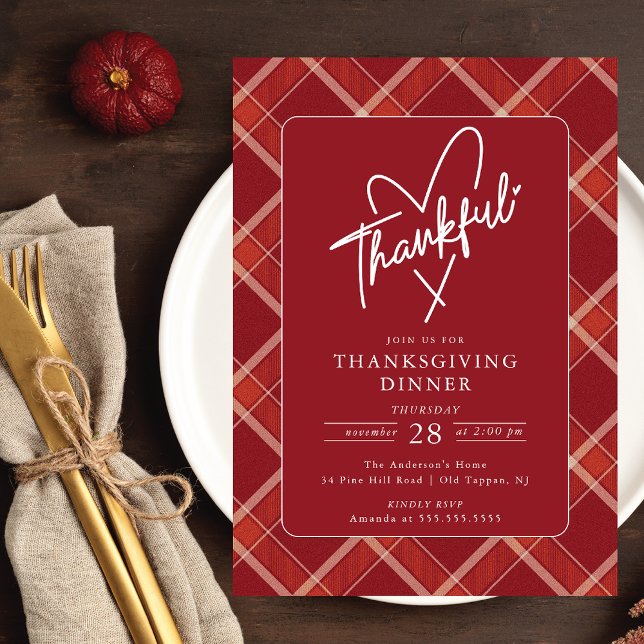 Buffalo Plaid Thankful Thanksgiving Dinner Invitation (Creator Uploaded)