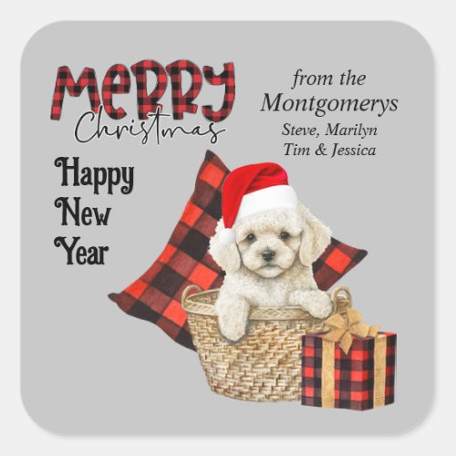Buffalo Plaid Toy Poodle Puppy Christmas Square Sticker
