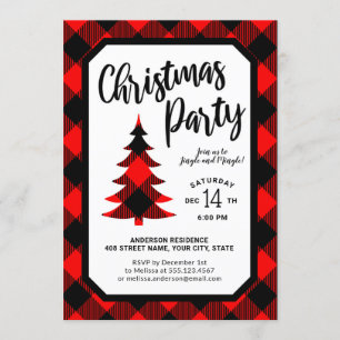 Buffalo Plaid Tree Christmas Party Invitation