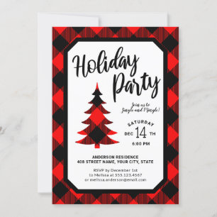 Buffalo Plaid Tree Holiday Party Invitation
