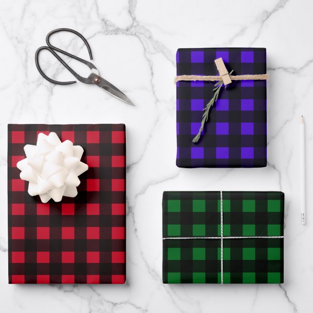 Buffalo Plaid trio red blue green Wrapping Paper Sheets (Front)