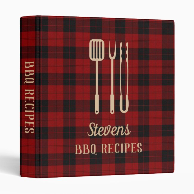 Buffalo Plaid & Utensils Family Barbecue Cookbook 3 Ring Binder
