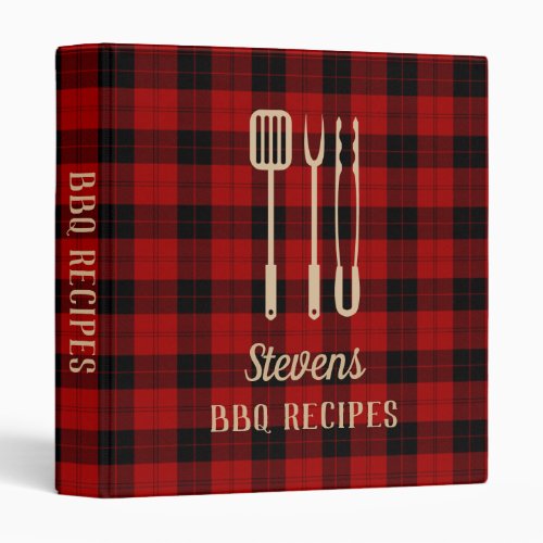 Buffalo Plaid  Utensils Family Barbecue Cookbook 3 Ring Binder