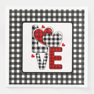 Buffalo Plaid Valentines Love Paper Dinner Napkins