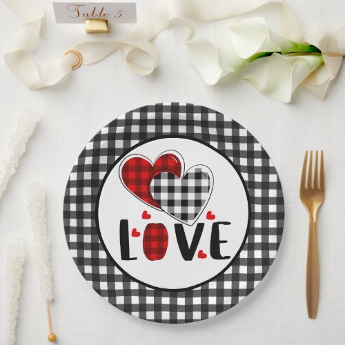 Buffalo Plaid Valentines Love  Paper Plates