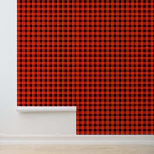 (Buffalo Plaid) Vintage Black and Red Wallpaper