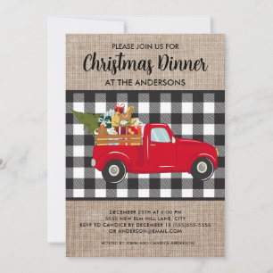 Buffalo Plaid Vintage Truck Christmas Dinner Invitation