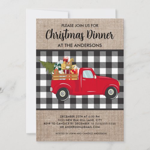 Buffalo Plaid Vintage Truck Christmas Dinner Invitation