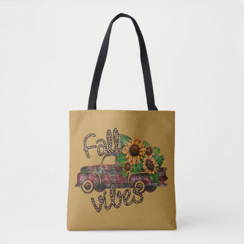 Buffalo Plaid Vintage Truck Sunflowers Fall Vibes Tote Bag