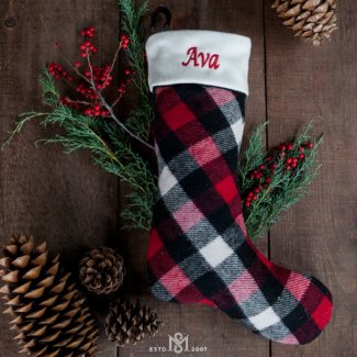 Buffalo Plaid w/ White Cuff Christmas Stocking