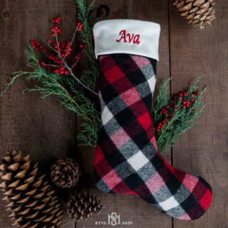 Buffalo Plaid w/ White Cuff Christmas Stocking