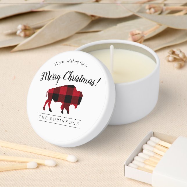 Buffalo Plaid Warm Wishes Red/ Black ID603 Mini Candle Favors (Insitu)