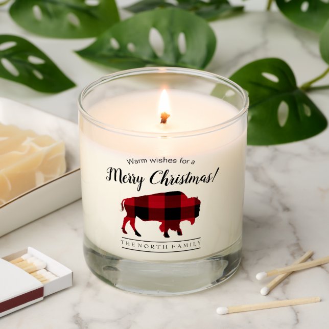 Buffalo Plaid Warm Wishes Red/ Black ID603 Scented Candle (Lit)